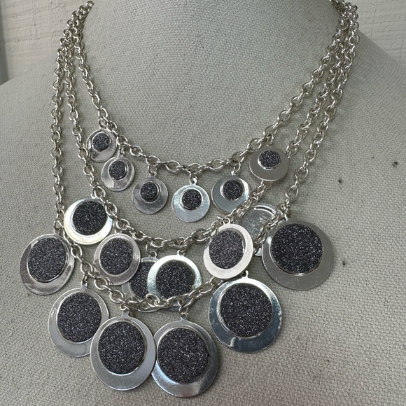 Modernist vibe multi chain necklace with dangle discs - Picture 2 of 4